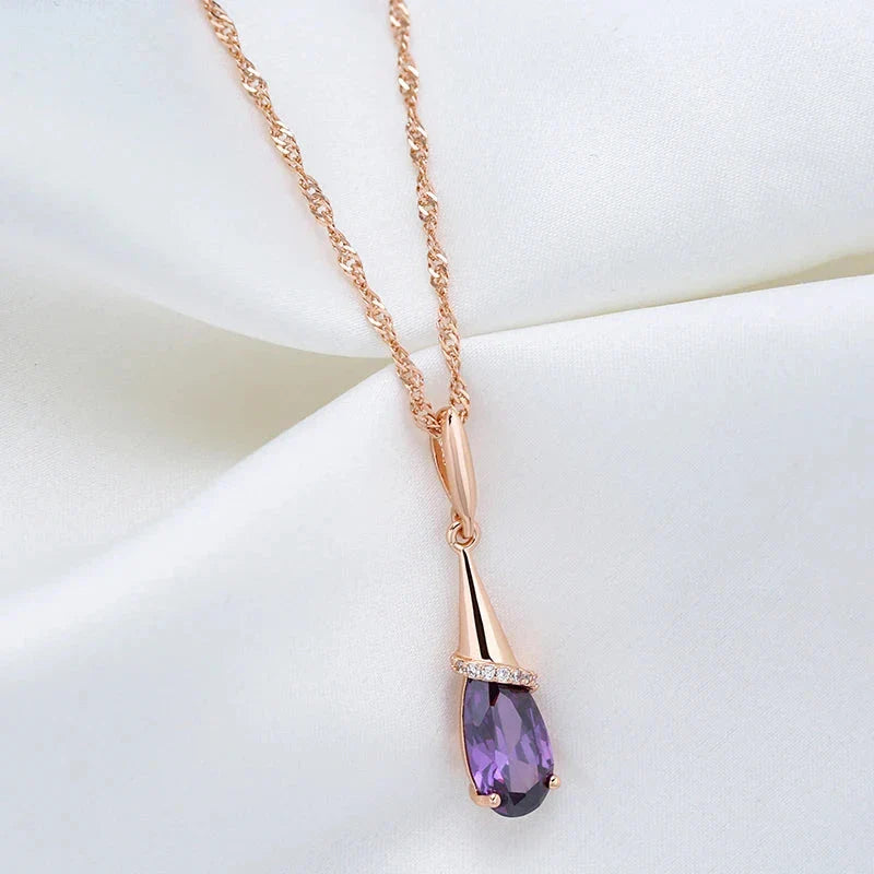 Water Drop Pendant Necklace with Zircon Pearl