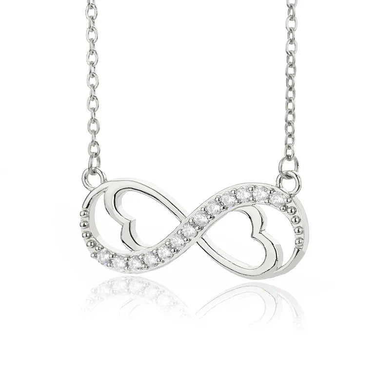 Infinity Heart and Zircon Pendant Necklace Silver