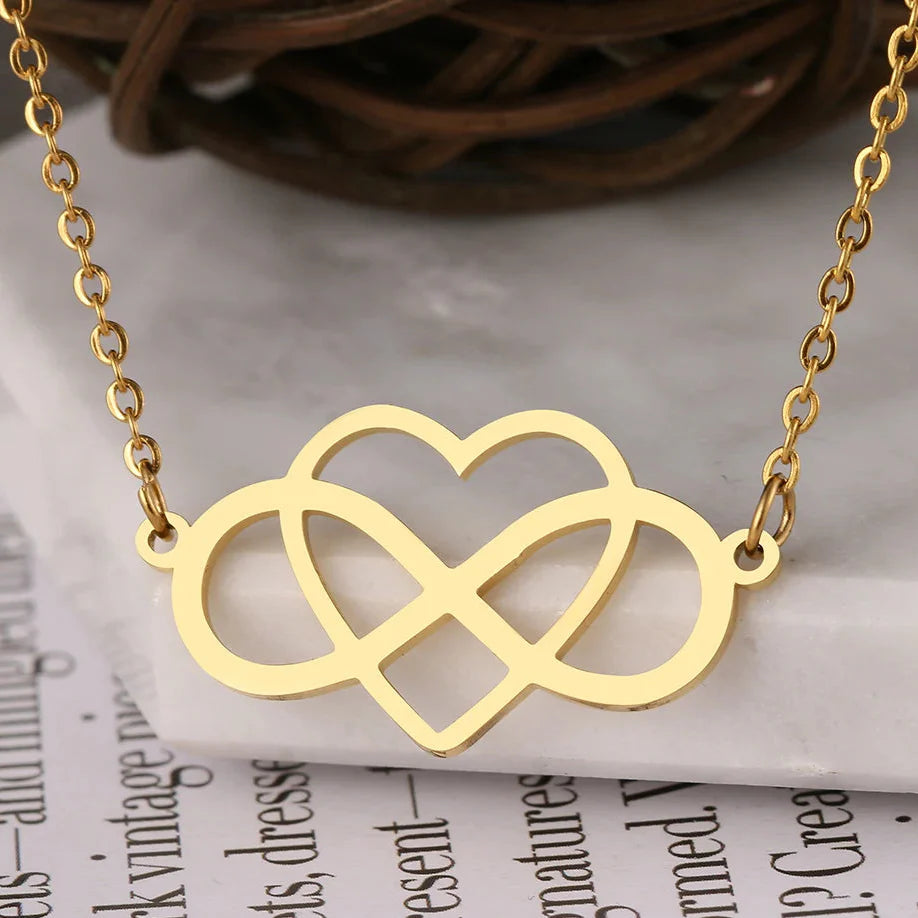 Infinity and Heart Pendant Necklace for Women Gold