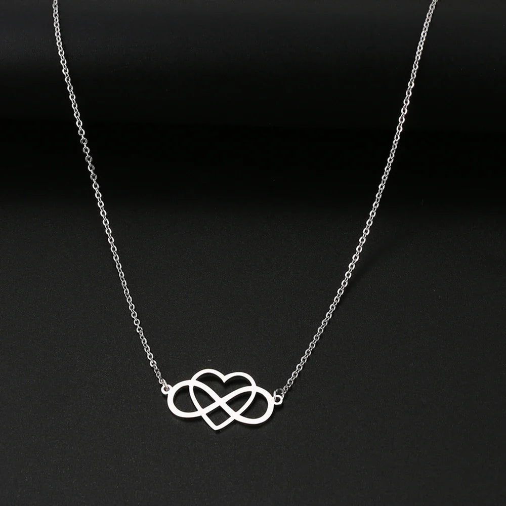 Infinity and Heart Pendant Necklace for Women Silver
