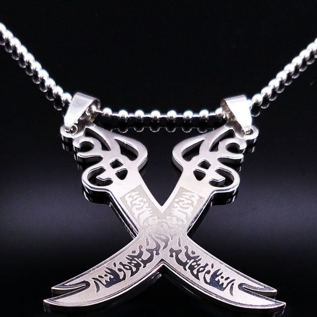 Islamic Muslim Pendant Necklace Ali Zulfiqar Sword Silver