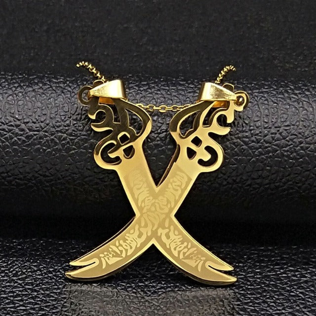 Islamic Muslim Pendant Necklace Ali Zulfiqar Sword Gold