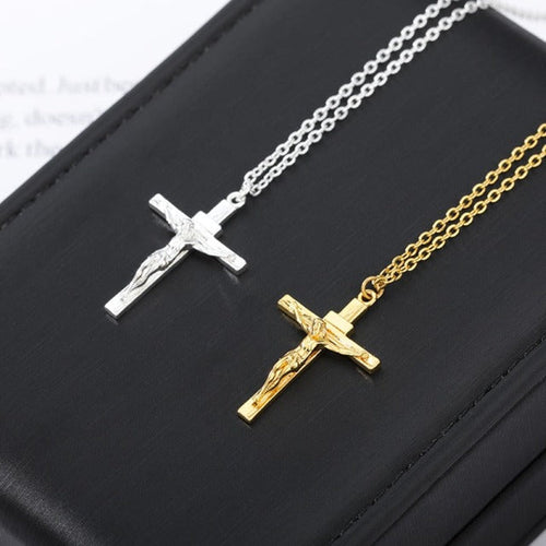 Men's Jesus Christ Cross Necklace & Pendant Silver