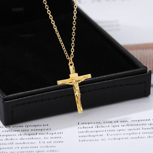 Men's Jesus Christ Cross Necklace & Pendant Gold