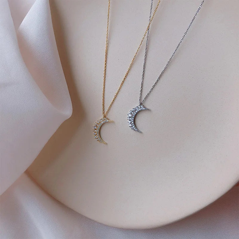 Collier Pendentif Lune en Zircon pour Femme or argent
