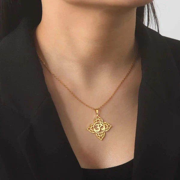 Om Buddhism Pendant Necklace gold