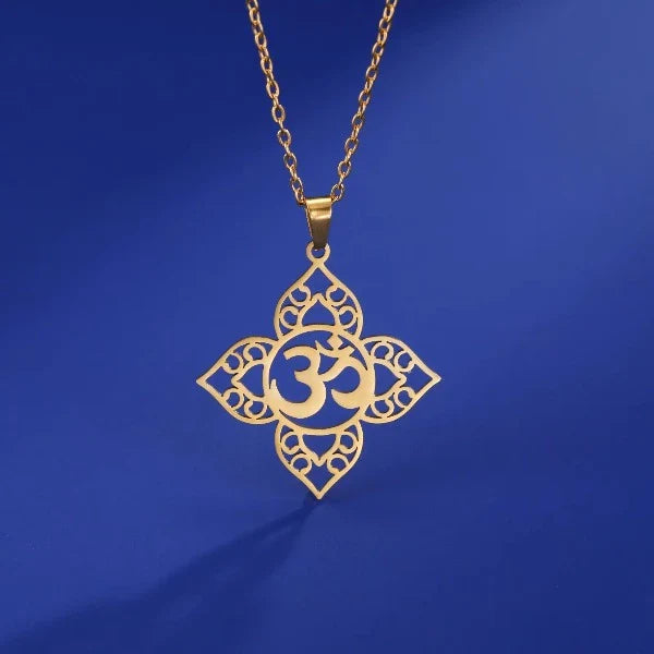 Om Buddhism Pendant Necklace gold