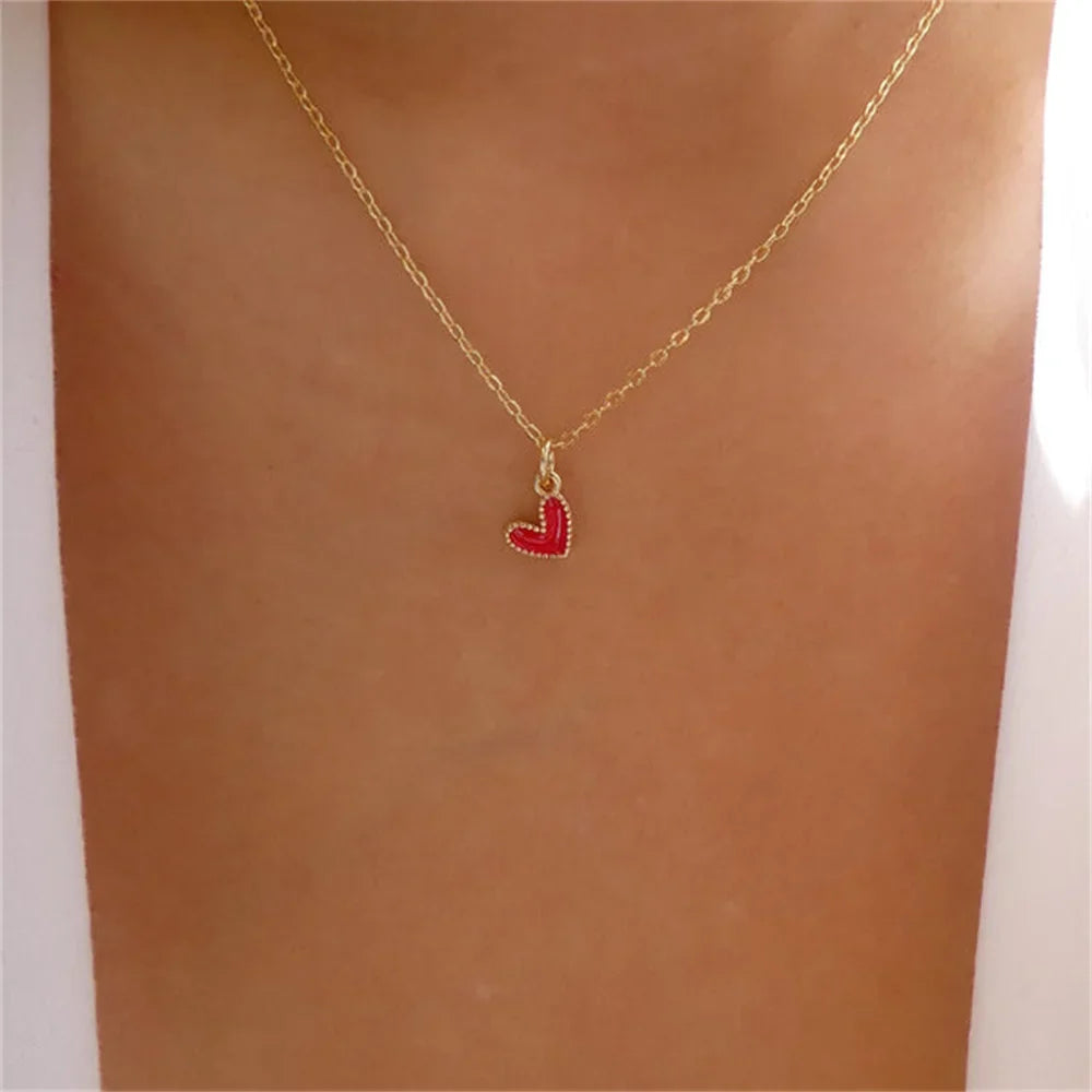 Red Small Heart Pendant Choker Necklace