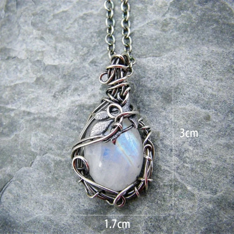 Collier Pendentif Pierre de Lune Vintage b