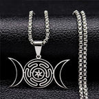 Collar Colgante Rueda de Hécate Hechicería Wicca Strophalos plata 50 cm
