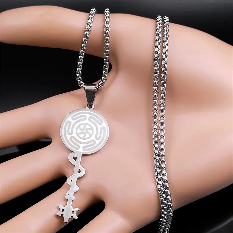 Collar con Colgante Rueda de Hécate Strophalos Brujería Wicca plata 50 cm