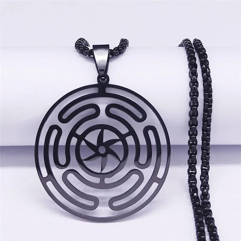 Collar con Colgante Rueda de Hécate Strophalos Brujería Wicca negro 60 cm