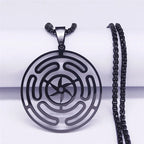 Collar con Colgante Rueda de Hécate Strophalos Brujería Wicca negro 60 cm