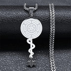 Collar con Colgante Rueda de Hécate Strophalos Brujería Wicca plata 50 cm