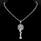 Collar con Colgante Rueda de Hécate Strophalos Brujería Wicca plata 50 cm