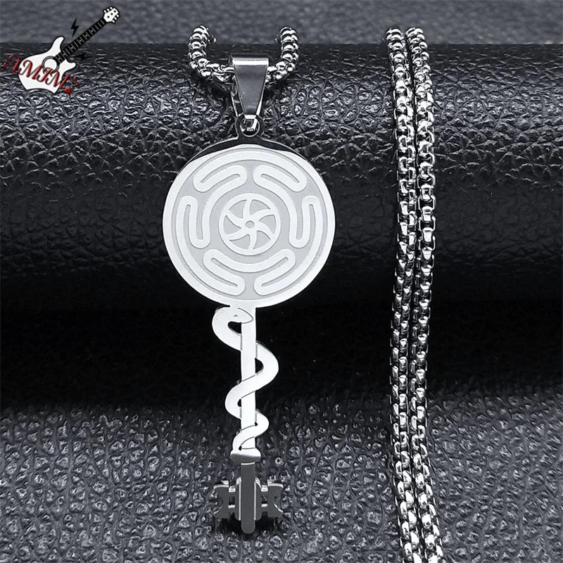 Collar con Colgante Rueda de Hécate Strophalos Brujería Wicca plata 50 cm