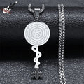 Collar con Colgante Rueda de Hécate Strophalos Brujería Wicca plata 50 cm