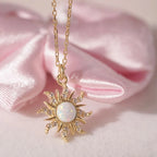 Sun Pendant Necklace with Gold Rhinestones