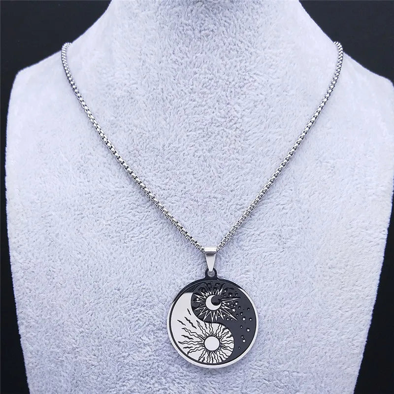 Yin Yang Sun and Moon Pendant Necklace