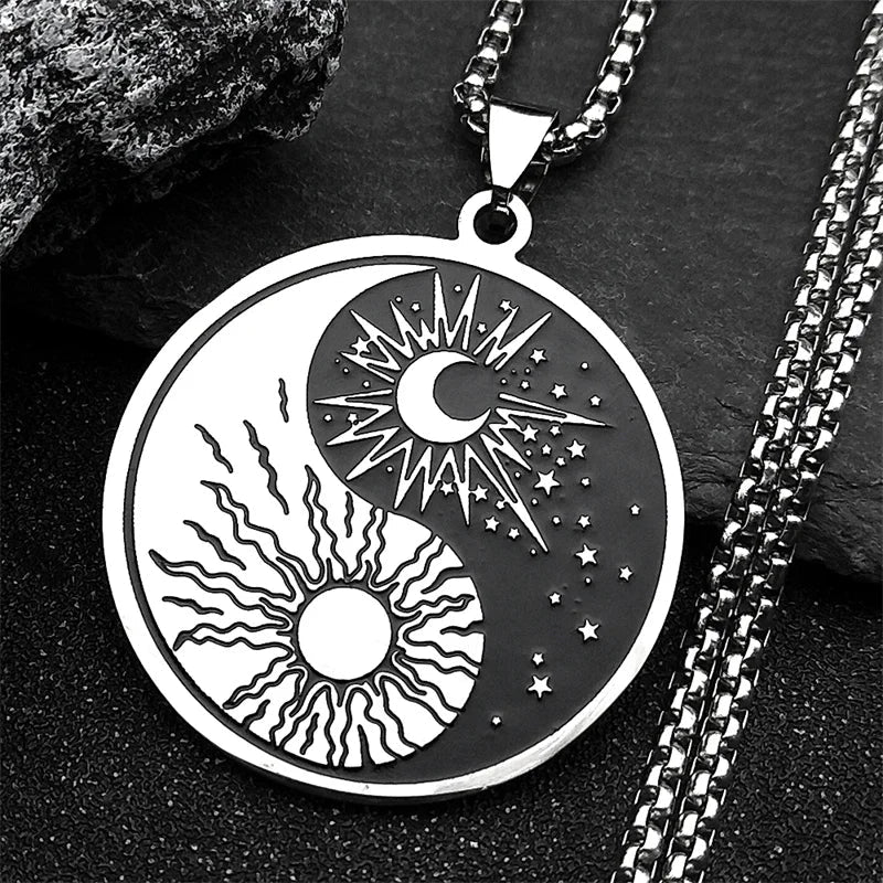 Yin Yang Sun and Moon Pendant Necklace