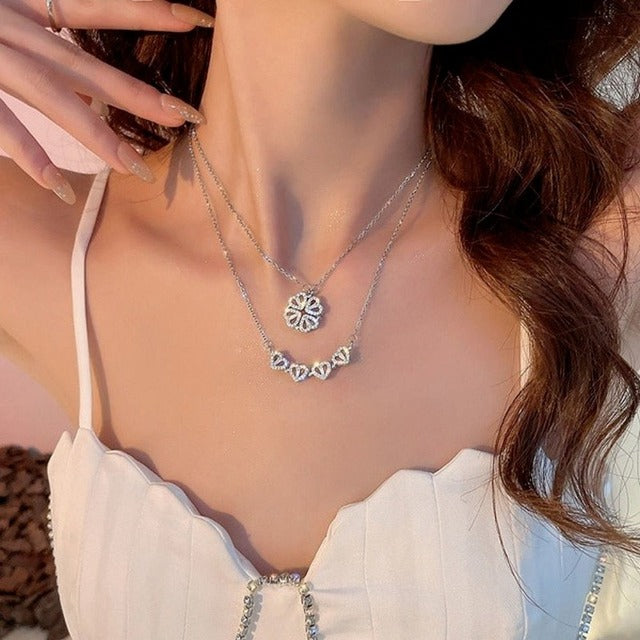 Collier Pendentif Trèfle Cœur avec Boîte Cadeau