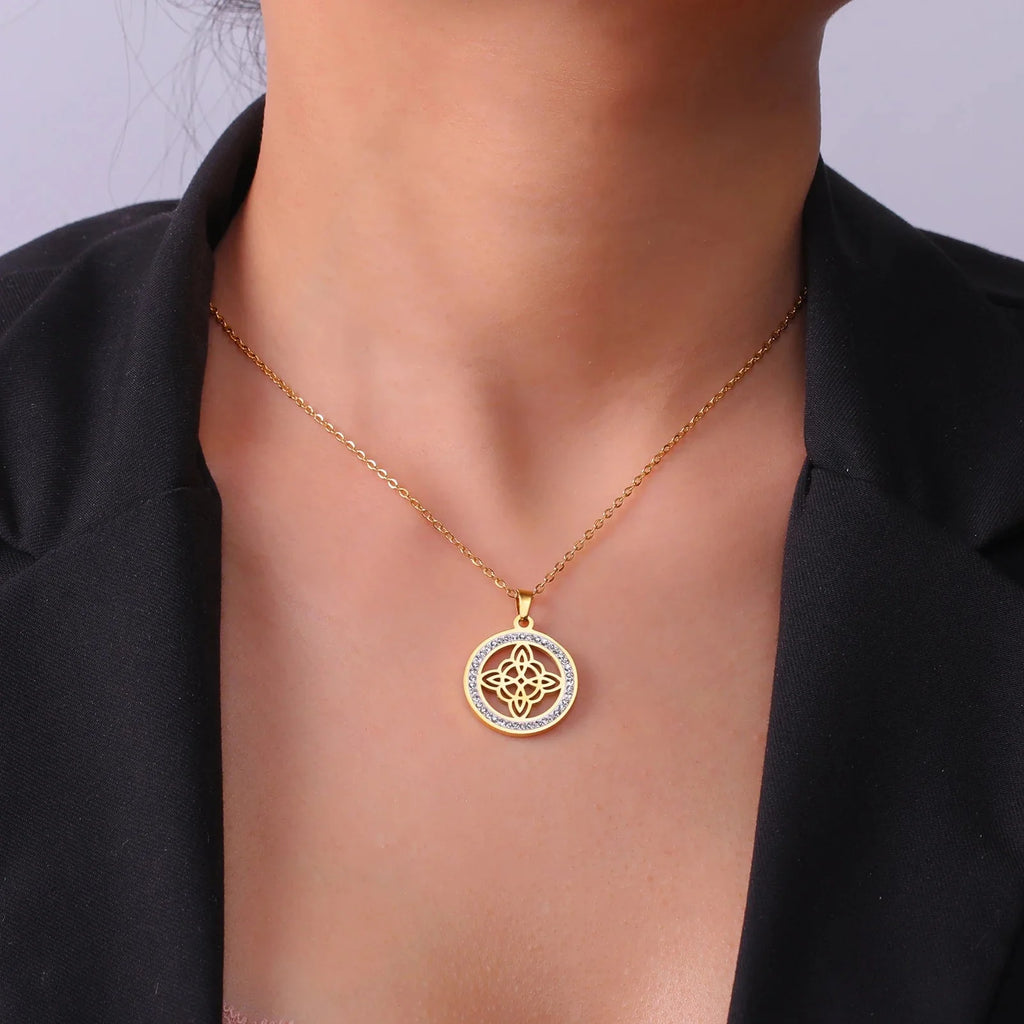 Collar Colgante Wiccano Nudo de Bruja Amuleto de Protección para Mujer oro