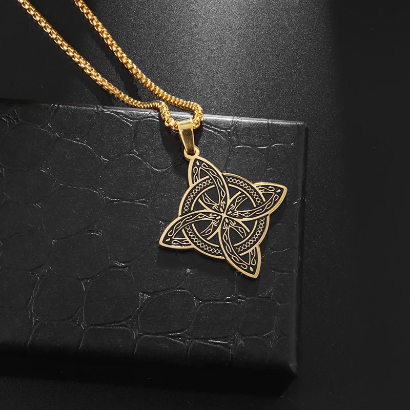 Wiccan Pendant Necklace Witch's Protection Knot Gold