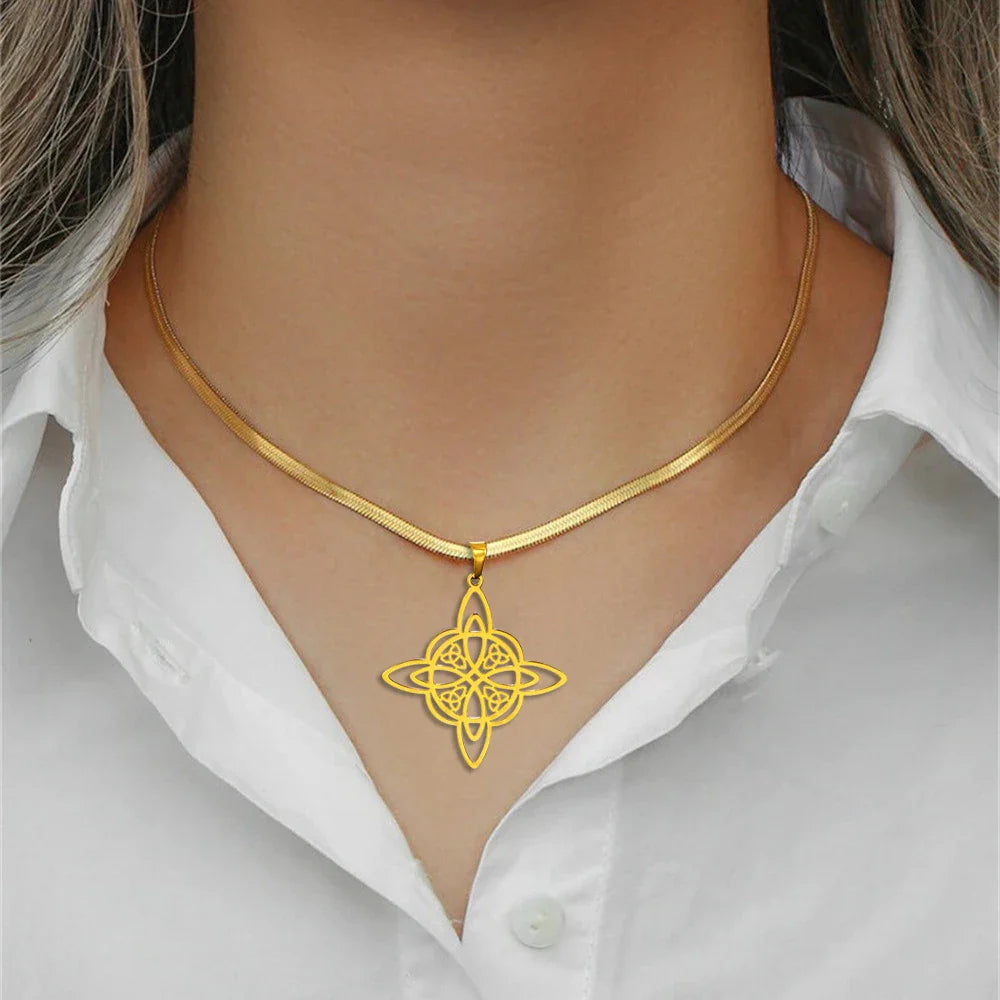 Wiccan Pendant Necklace Witch's Knot Women's Protective Amulet gold