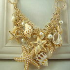Shell Starfish Conch and Pearl Pendant Necklace