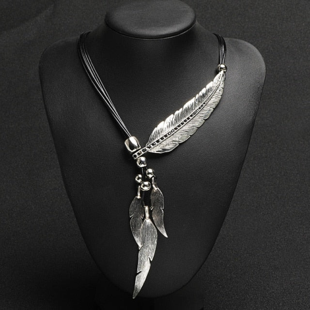 Silver Feather Necklace for Women