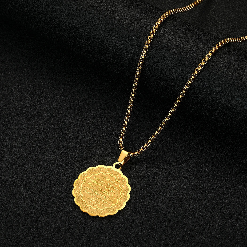 Collier pour femme avec pendentif Ayatul Kursi arabe or