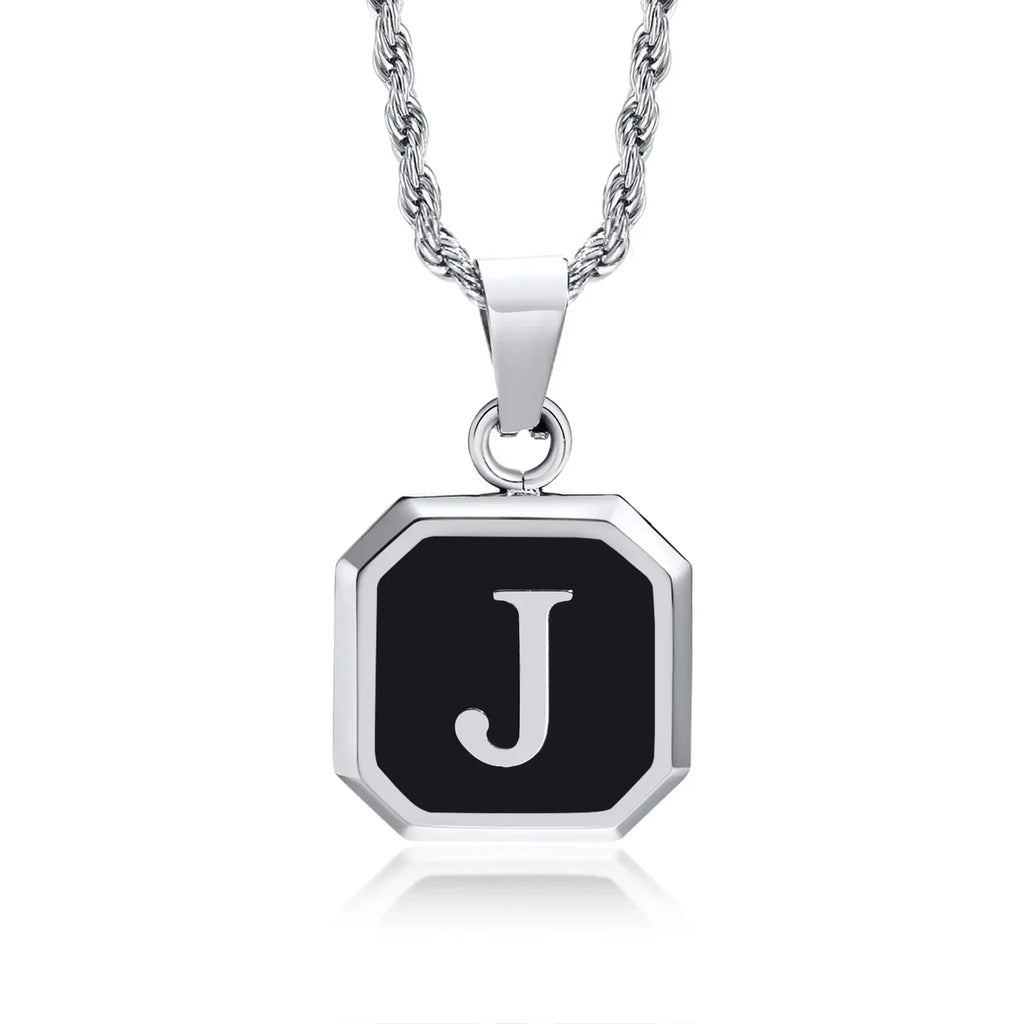 Collier homme avec pendentif hexagonale initiale j