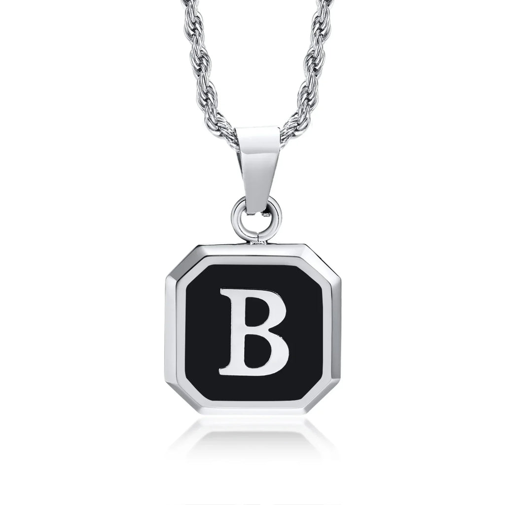 Collar para hombre con colgante hexagonal de inicial - letra 