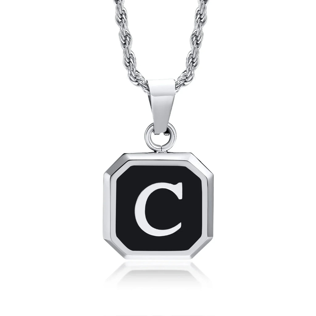 Collar para hombre con colgante hexagonal de inicial - letra 
