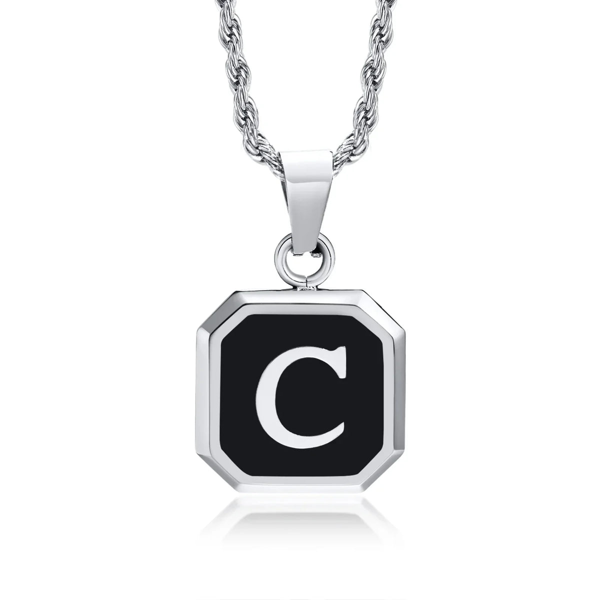 Collar para hombre con colgante hexagonal de inicial - letra 