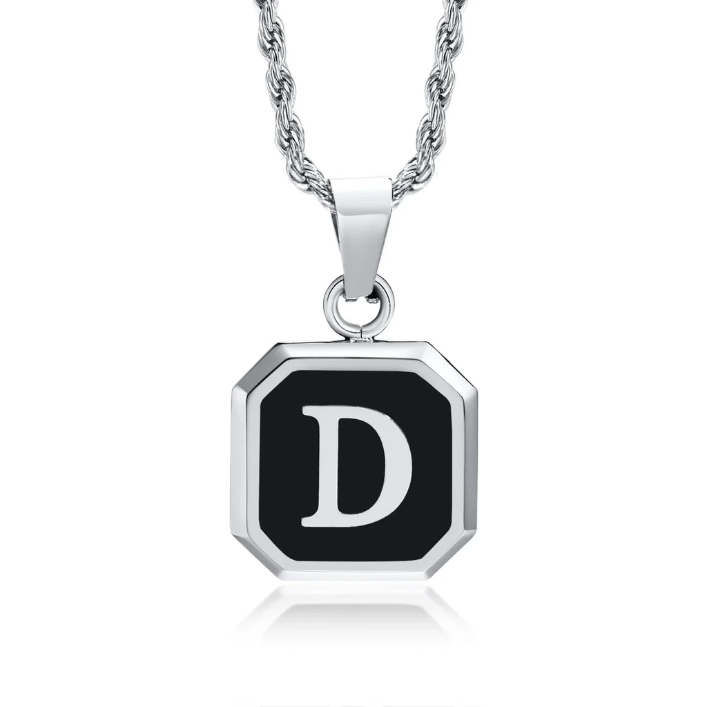 Collier homme avec pendentif hexagonale initiale d