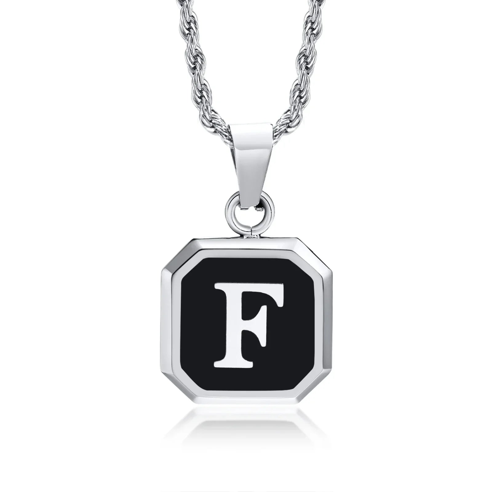 Collier homme avec pendentif hexagonale initiale f