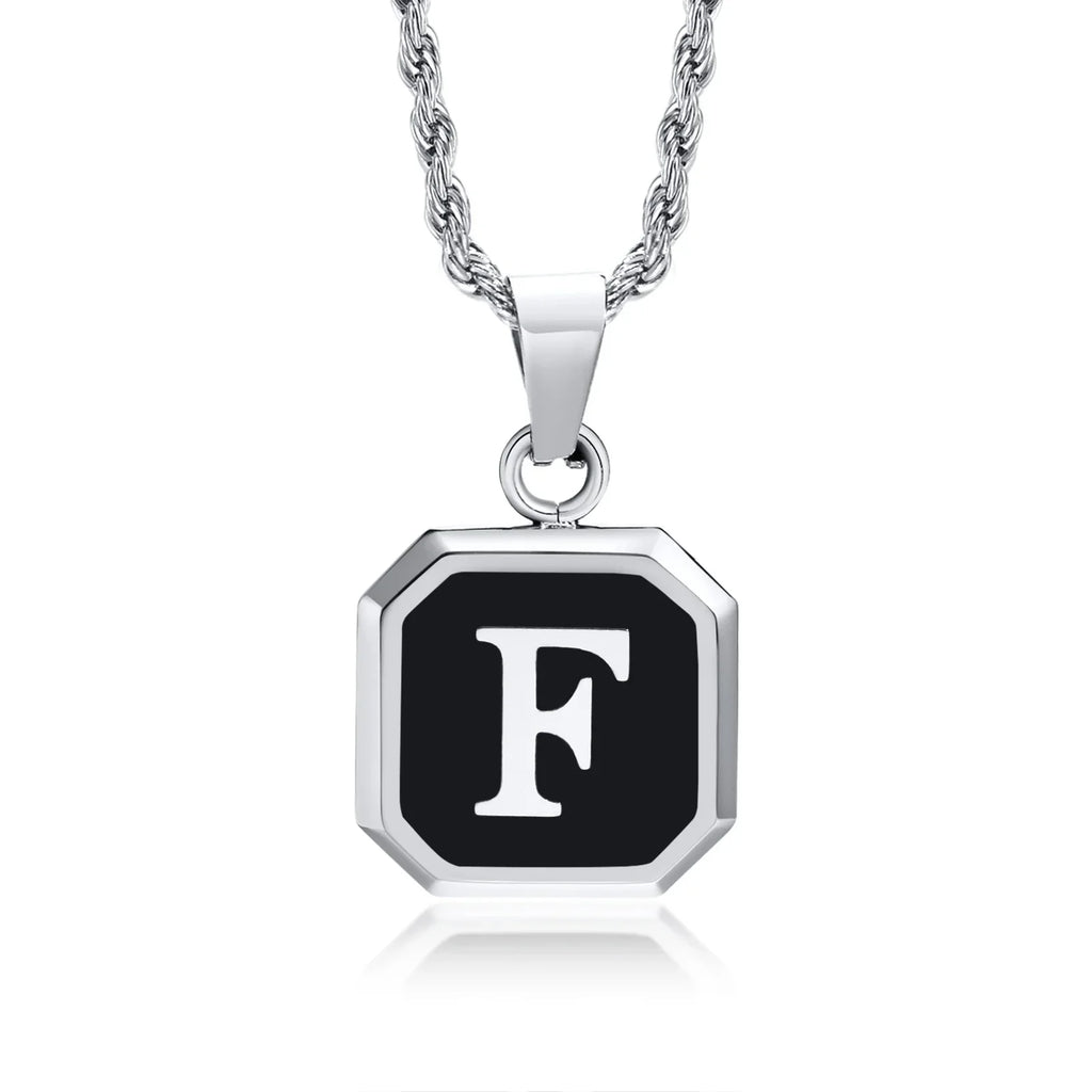 Collar para hombre con colgante hexagonal de inicial - letra 