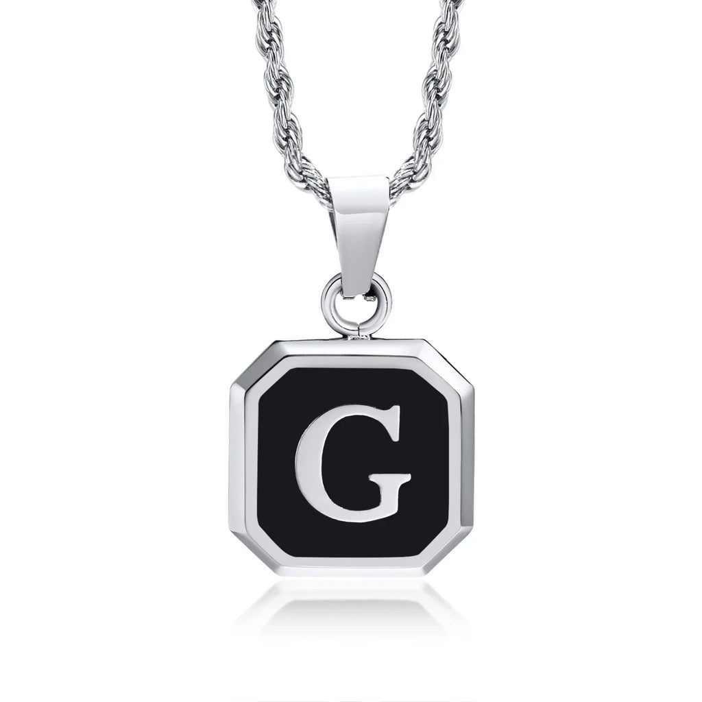 Collar para hombre con colgante hexagonal de inicial - letra 