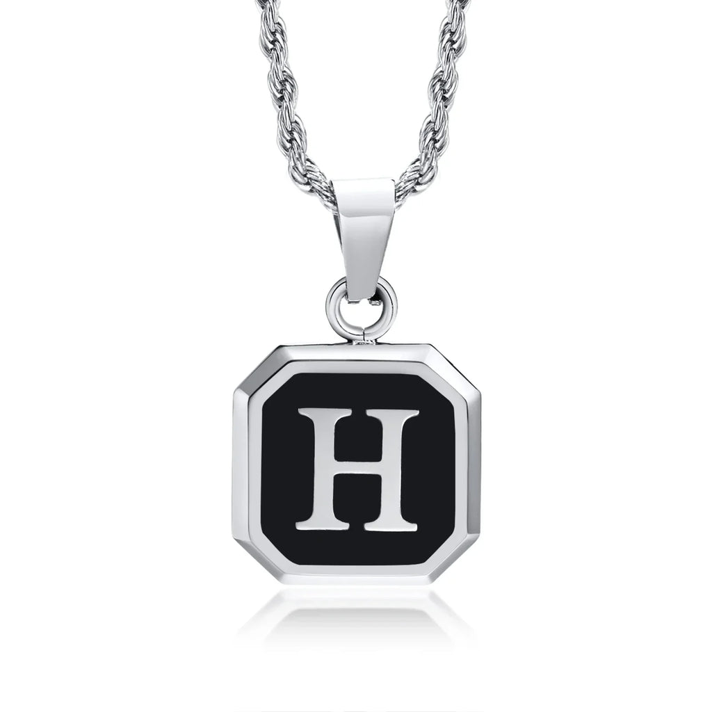 Collar para hombre con colgante hexagonal de inicial - letra 