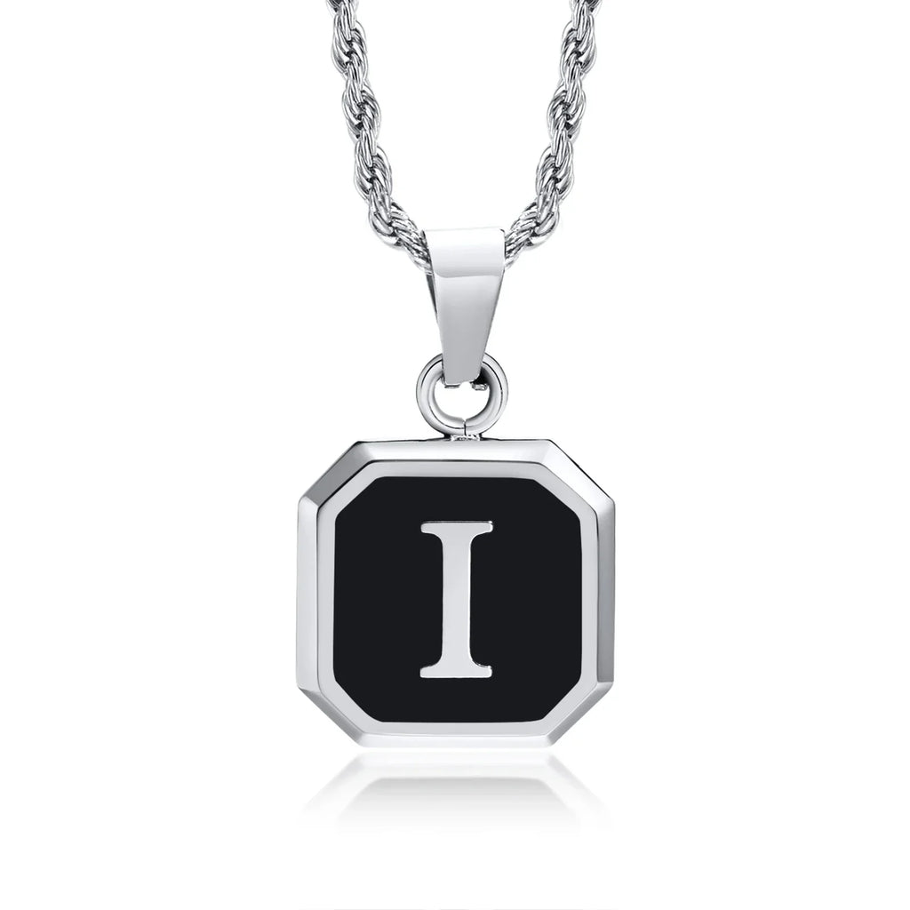Collar para hombre con colgante hexagonal de inicial - letra 