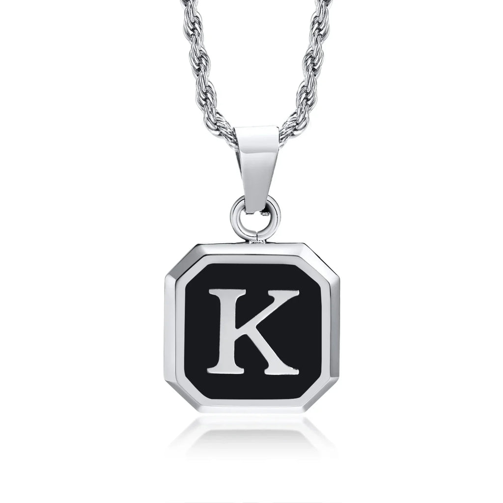 Collar para hombre con colgante hexagonal de inicial - letra 