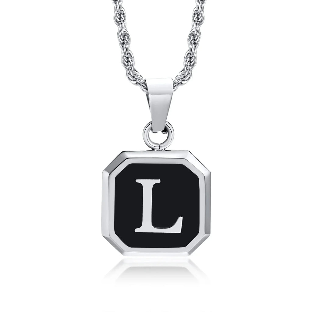 Collar para hombre con colgante hexagonal de inicial - letra 