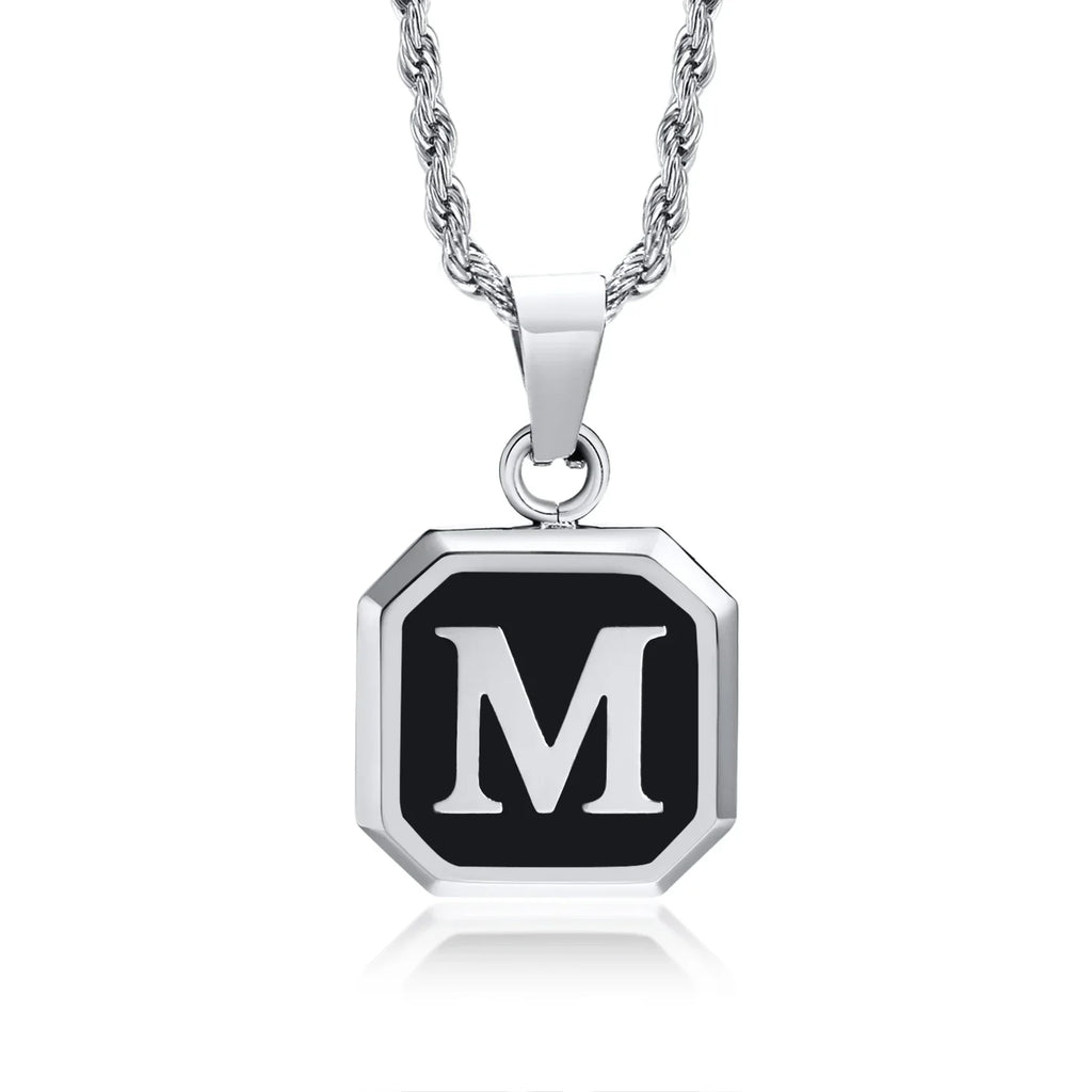 Collar para hombre con colgante hexagonal de inicial - letra 