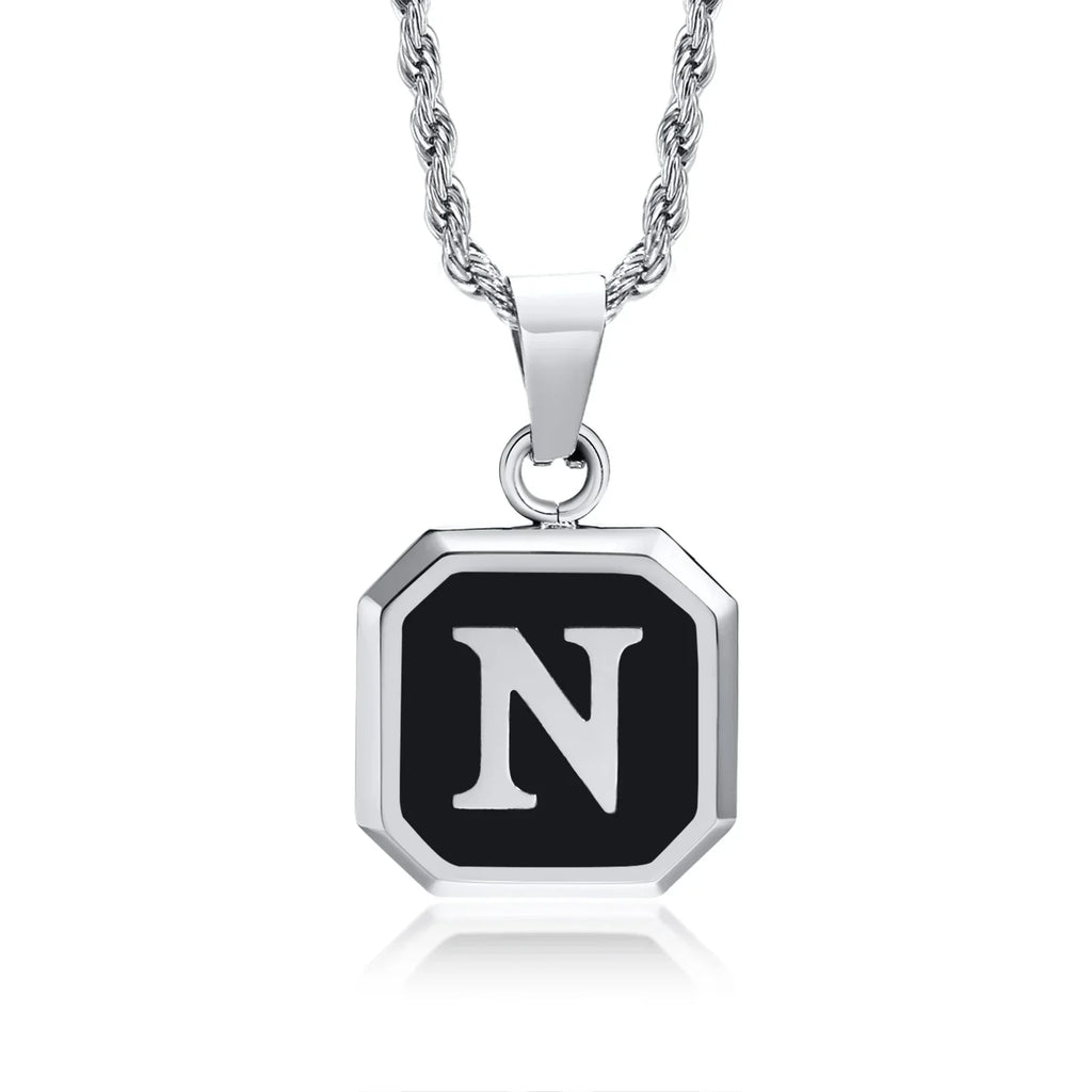 Collar para hombre con colgante hexagonal de inicial - letra 