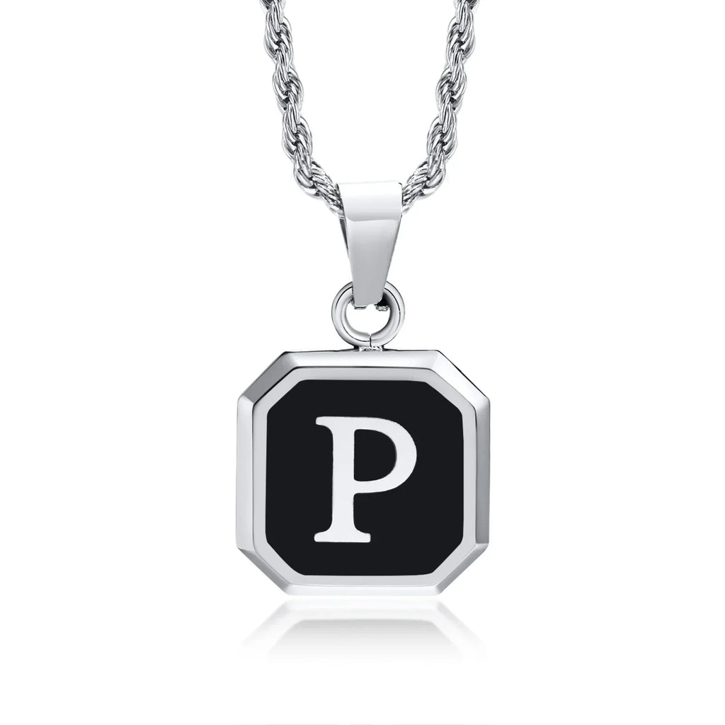 Collar para hombre con colgante hexagonal de inicial - letra 