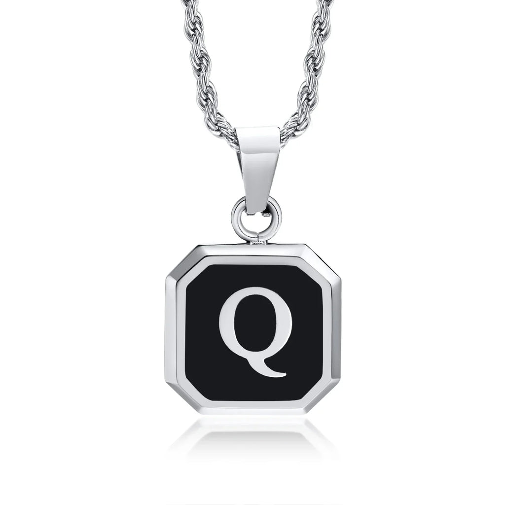 Collar para hombre con colgante hexagonal de inicial - letra 