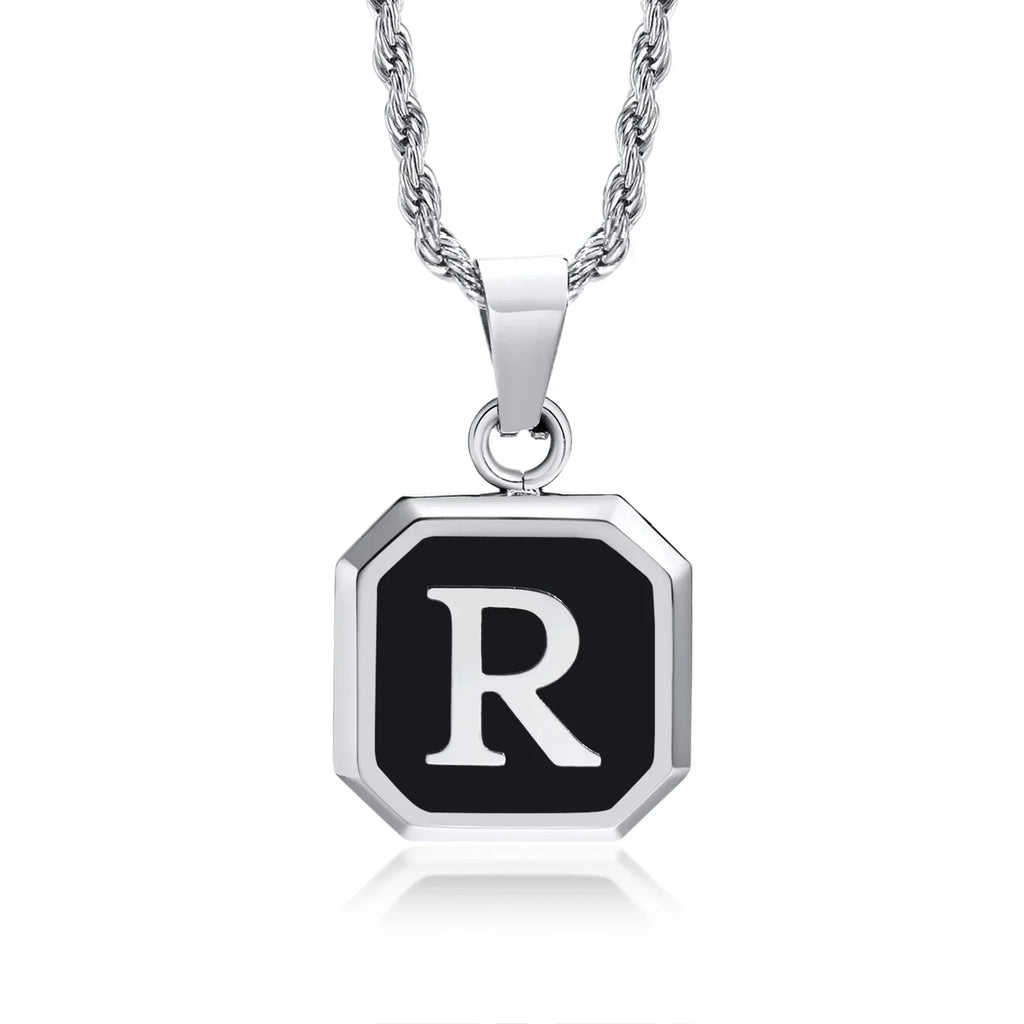 Collar para hombre con colgante hexagonal de inicial - letra 
