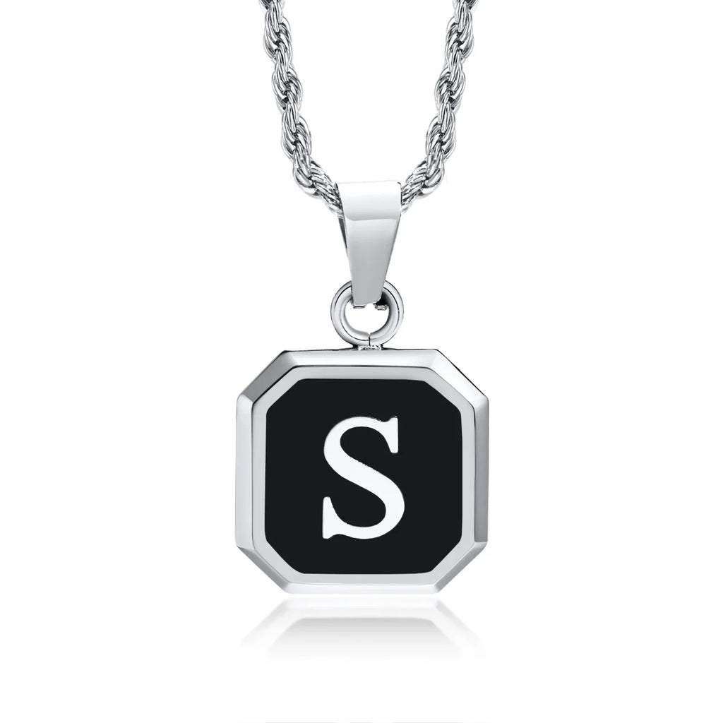 Collar para hombre con colgante hexagonal de inicial - letra 