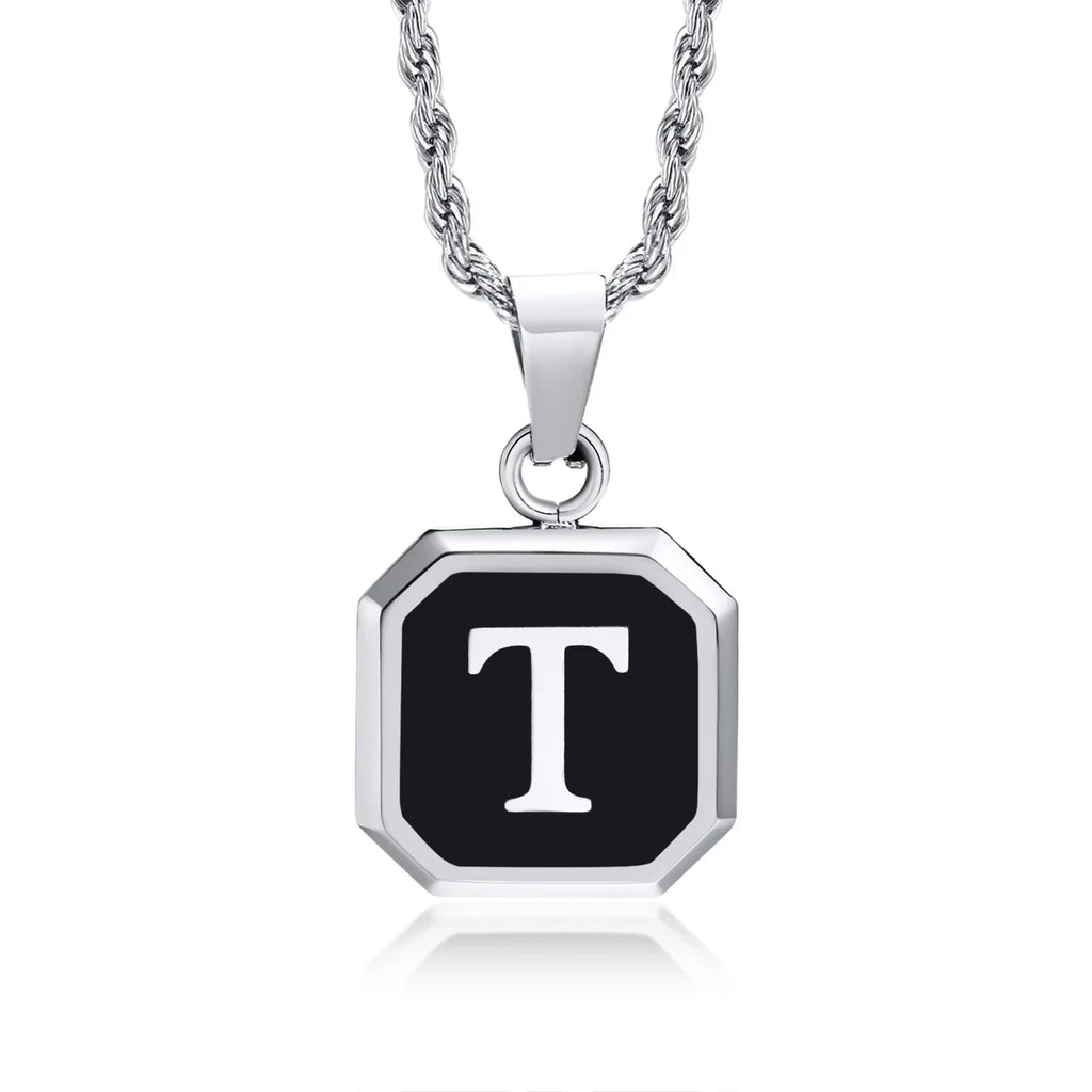 Collar para hombre con colgante hexagonal de inicial - letra 
